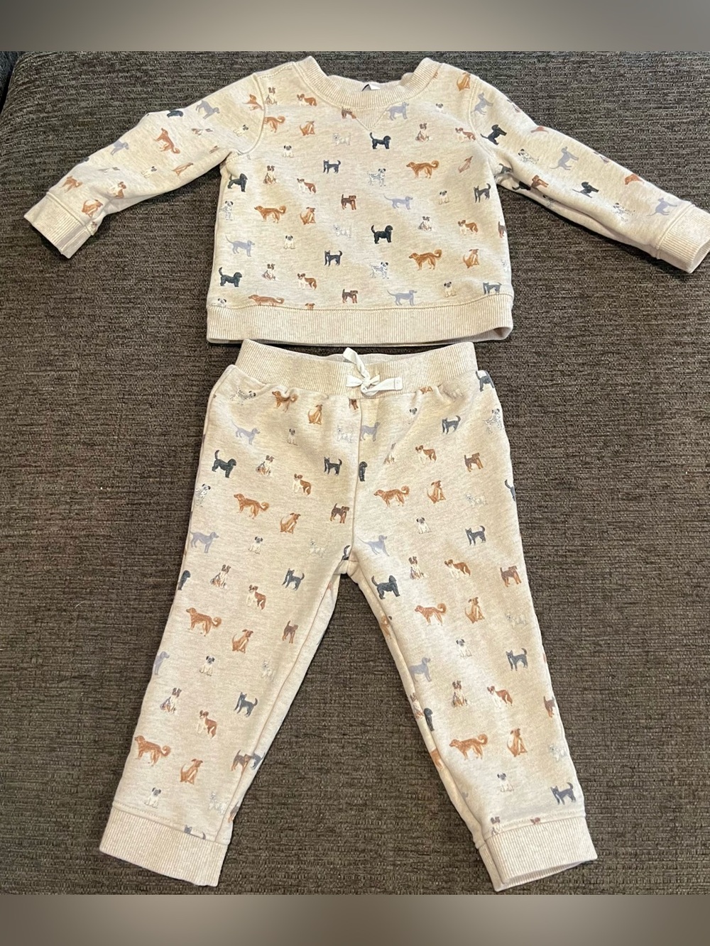 Janie and Jack Beige Dog Print 2 Piece Sweater Set